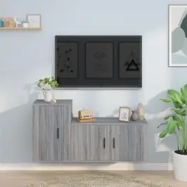 Tv Spintelių Komplektas, 2 Dalių, Pilkas Ąžuolo, Mediena