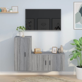 Tv Spintelių Komplektas, 2 Dalių, Pilkas Ąžuolo, Mediena