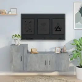 Tv Spintelių Komplektas, 2 Dalių, Betono Pilkas, Mediena