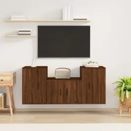 Tv Spintelių Komplektas, 3 Dalių, Rudas Ąžuolo, Mediena