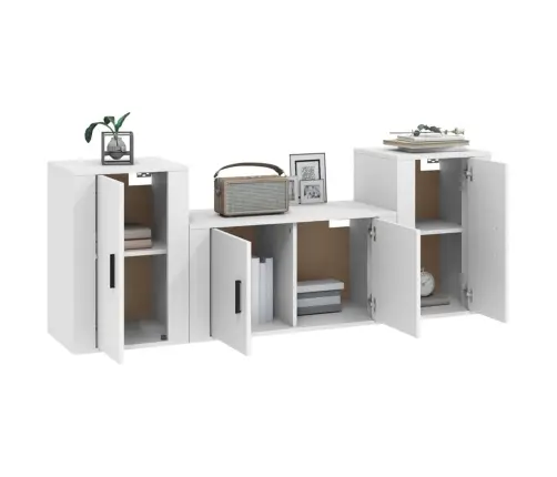 3-Daļīgs Tv Skapīšu Komplekts, Balts, Inženierijas Koks Vidaxl