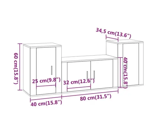 3-Daļīgs Tv Skapīšu Komplekts, Balts, Inženierijas Koks Vidaxl