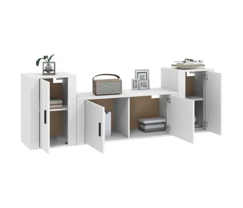 3-Daļīgs Tv Skapīšu Komplekts, Balts, Inženierijas Koks Vidaxl