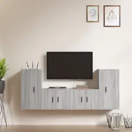 Tv Spintelių Komplektas, 4 Dalių, Pilkas Ąžuolo, Mediena