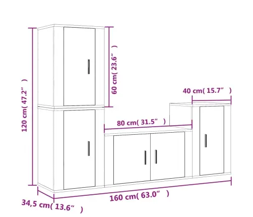 Tv Spintelių Komplektas, 4 Dalių, Pilkas Ąžuolo, Mediena