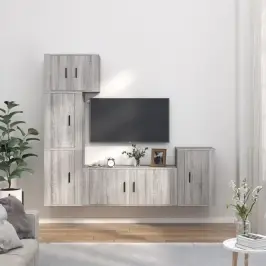 Tv Spintelių Komplektas, 5 Dalių, Pilkas Ąžuolo, Mediena