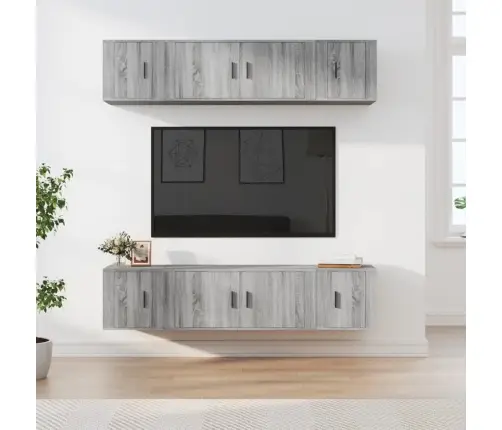 Tv Spintelių Komplektas, 6 Dalių, Pilkas Ąžuolo, Mediena Tv Spintelių Komplektas, 6 Dalių, Pilkas Ąžuolo, Mediena
