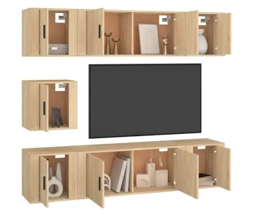 Televizoriaus Spintelių Komplektas, 7 Dalių, Ąžuolo, Mediena