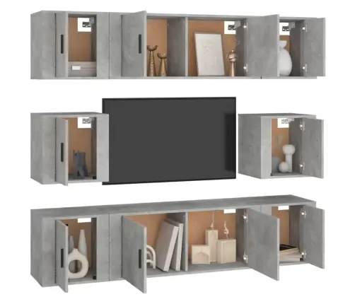 8-Daļīgs Tv Skapīšu Komplekts, Betona Pelēks, Inženierijas Koks Vidaxl