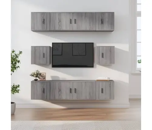 Tv Spintelių Komplektas, 8 Dalių, Pilkas Ąžuolo, Mediena Tv Spintelių Komplektas, 8 Dalių, Pilkas Ąžuolo, Mediena