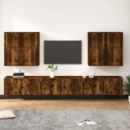 Tv Spintelių Komplektas, 8 Dalių, Dūminio Ąžuolo, Mediena