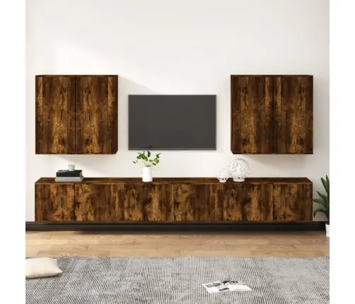 Tv Spintelių Komplektas, 8 Dalių, Dūminio Ąžuolo, Mediena