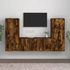 Tv Spintelių Komplektas, 3 Dalių, Dūminio Ąžuolo, Mediena