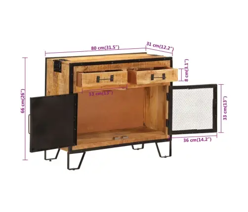 Kumode, 80X31X66 Cm, Neapstrādāts Mango Masīvkoks Un Metāls Vidaxl Kumode, 80X31X66 Cm, Neapstrādāts Mango Masīvkoks Un Metāls Vidaxl