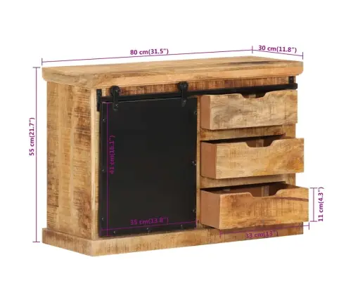 Kumode, 80X30X55 Cm, Neapstrādāts Mango Masīvkoks Vidaxl