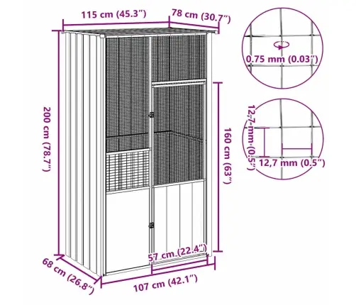 Paukščių Narvas, Antracito, 115X78X200cm Galvanizuotas Plienas