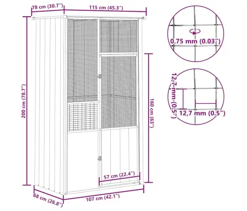 Paukščių Narvas, Antracito, 115X78X200cm Galvanizuotas Plienas