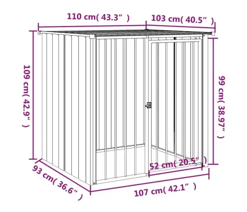 Suņu Būda Ar Jumtu, Melna, 110X103X109 Cm, Cinkots Tērauds Vidaxl