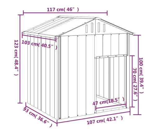 Koerakuut Katusega, Helehall, 117X103X123 cm Teras