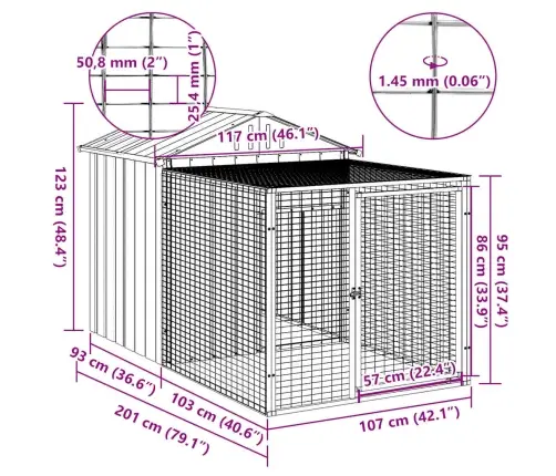 Vistu Būris, Pelēks, 117X201X123 Cm, Cinkots Tērauds Vidaxl