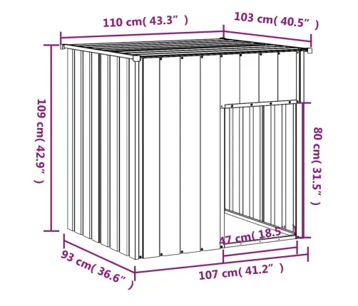Suņu Būda Ar Jumtu, Pelēka, 110X103X109 Cm, Cinkots Tērauds Vidaxl