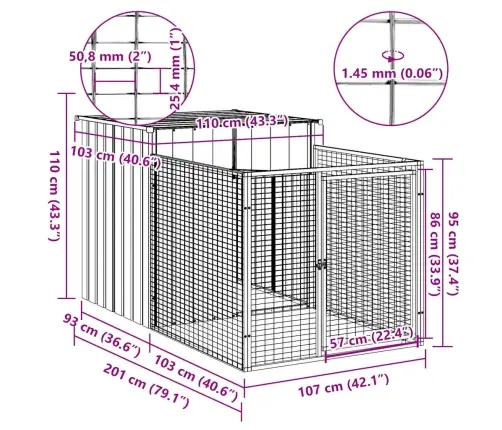 Koerakuut Aedikuga, Antratsiithall, 110X201X110 cm Teras