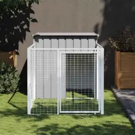 Suņu Būda Ar Aploku, Gaiši Pelēka, 110X201X110 Cm, Cinkots Tērauds Vidaxl