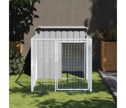 Šuns Būda Su Voljeru, Šviesiai Pilka, 110X201X110 cm Cinkuotas Plienas