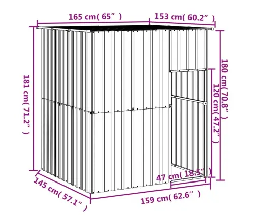 Suņu Būda, Pelēka, 165X153X181 Cm, Cinkots Tērauds Vidaxl