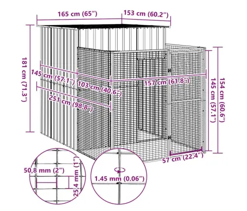 Koerakuut Aedikuga, Helehall, 165X251X181 cm Teras