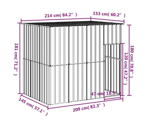 Koerakuut Katusega, Antratsiithall, 214X153X181 cm Teras