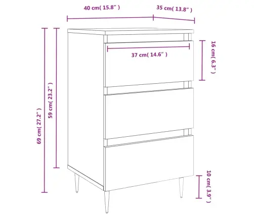 Naktinės Spintelės, 2Vnt., Betono Pilkos, 40X35X69cm Mediena