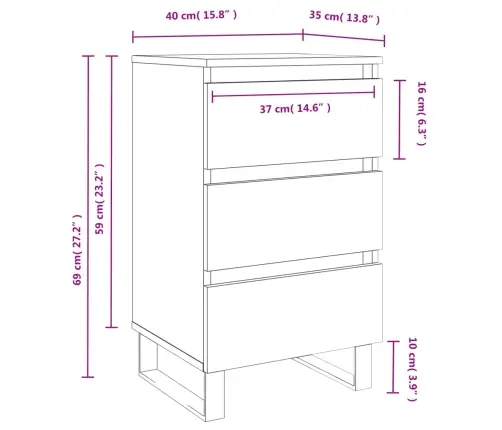 Naktinės Spintelės, 2Vnt., Baltos, 40X35X69cm Mediena