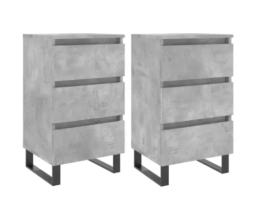 Naktinės Spintelės, 2Vnt., Betono Pilkos, 40X35X69cm Mediena