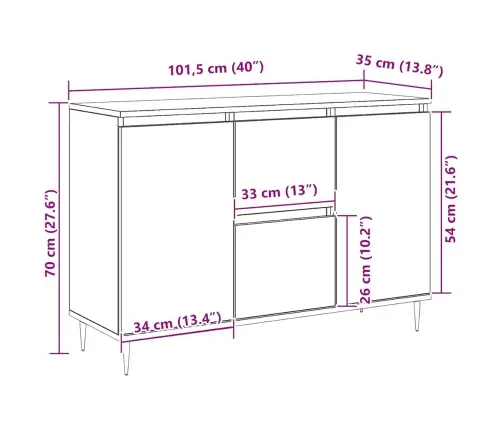 Kumode, Ozolkoka Krāsā, 104X35X70 Cm, Inženierijas Koks Vidaxl