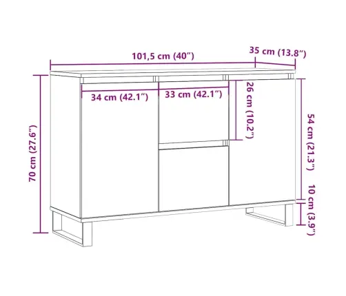 Puhvetkapp, Valge, 101,5 X 35 X 70 cm Tehispuit