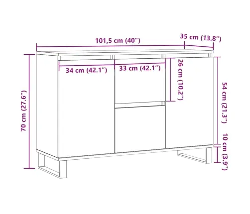Kumode, Ozolkoka Krāsā, 101,5X35X70 Cm, Inženierijas Koks Vidaxl