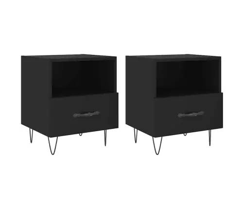 Naktinės Spintelės, 2Vnt., Juodos, 40X35X47,5cm Mediena