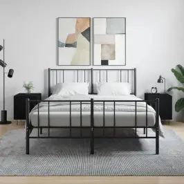 Naktinės Spintelės, 2Vnt., Juodos, 40X40X50cm Apdirbta Mediena