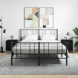 Naktinės Spintelės, 2Vnt., Juodos, 40X40X50cm Apdirbta Mediena