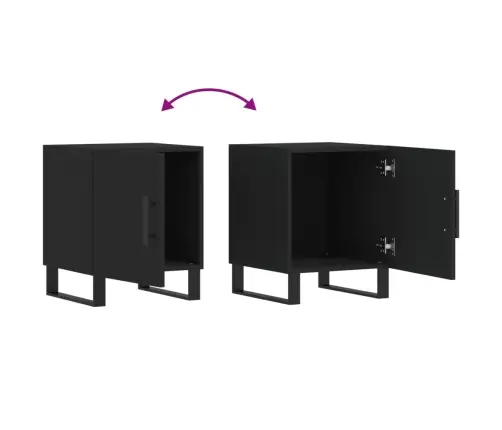 Naktinės Spintelės, 2Vnt., Juodos, 40X40X50cm Apdirbta Mediena