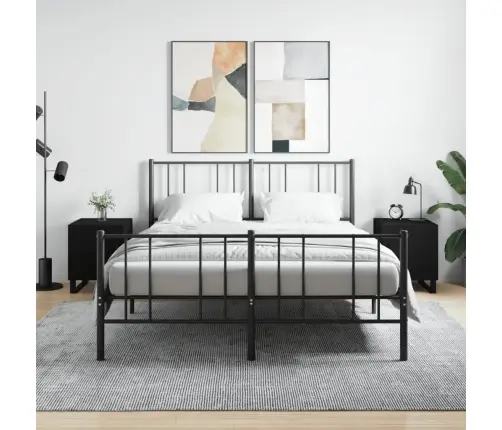 Naktinės Spintelės, 2Vnt., Juodos, 40X40X50cm Apdirbta Mediena