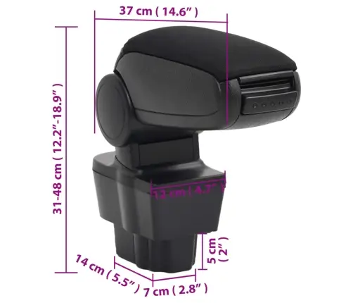 Automašīnas Roku Balsts, Melns, 12X37X(31-48) Cm, Abs Vidaxl