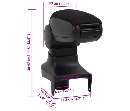 Automašīnas Roku Balsts, Melns, 15X35X(30-47) Cm, Abs Vidaxl