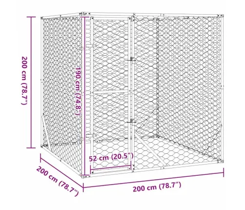 Suņu Voljērs, Sudraba Krāsā, 2X2X2 M, Cinkots Tērauds Vidaxl