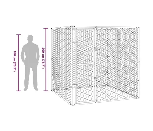 Suņu Voljērs, Sudraba Krāsā, 2X2X2 M, Cinkots Tērauds Vidaxl