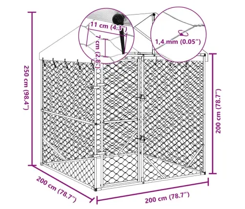 Lauko Voljeras Šunims Su Stogu, Sidabrinis, 2X2X2,5M, Plienas