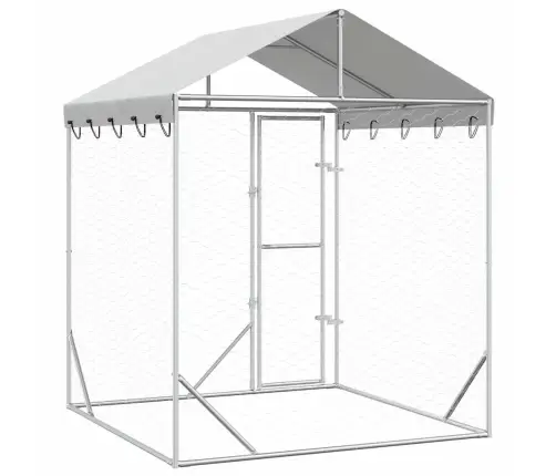 Lauko Voljeras Šunims Su Stogu, Sidabrinis, 2X2X2,5M, Plienas