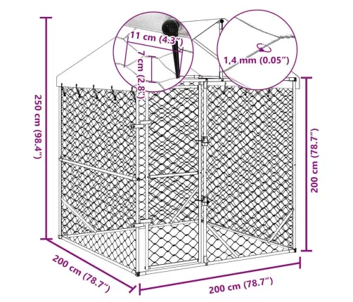 Lauko Voljeras Šunims Su Stogu, Sidabrinis, 2X2X2,5M, Plienas