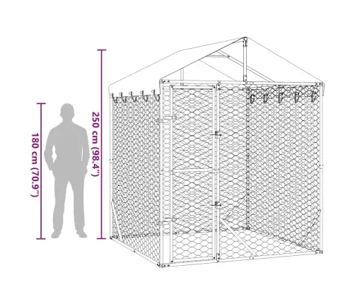 Lauko Voljeras Šunims Su Stogu, Sidabrinis, 2X2X2,5M, Plienas